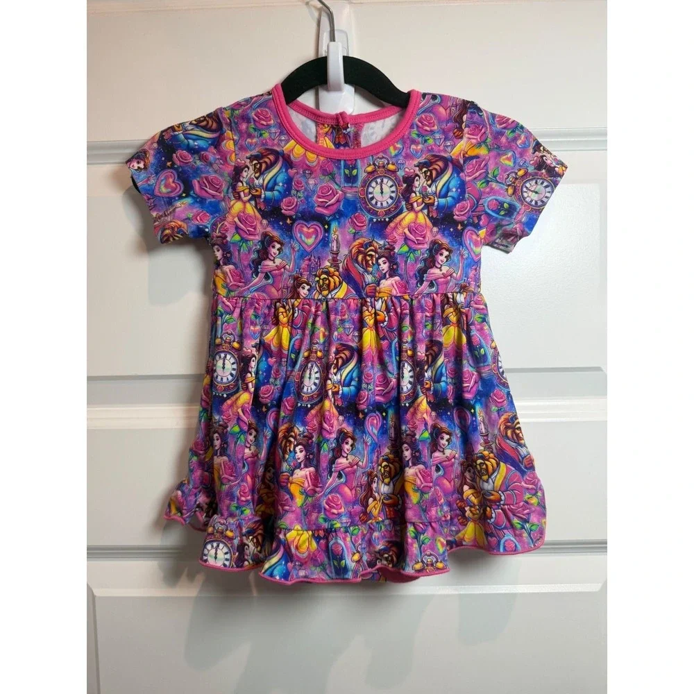 19.Tiny Treasures Beauty and the Beast Belle Ruffle Bodysuit Dress Pink 18-24M